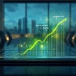 A digital financial dashboard showing a green "Non-Oil GDP" graph overtaking a flat "Oil Revenue" line, set against a blurred background of the Abu Dhabi Global Market (ADGM).